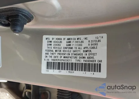 2015 Honda Accord Ex-L V-6 из США, поврежденный, VIN 1HGCR3F83FA008311